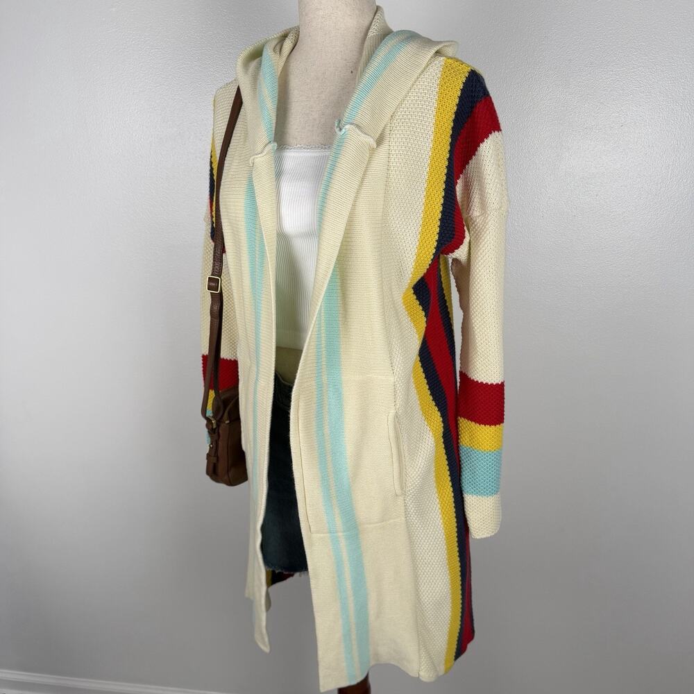 Evy’s Tree The Rory Women’s Large Long Hooded Cardigan Colorful Striped Knit